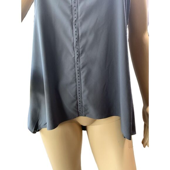 SKORO Gray Sleeveless High Neck Button Front Detail Tank Top Size Small - Picture 3 of 15